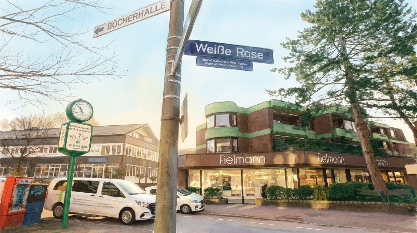 Wegweiser Weiße Rose und Bücherhalle